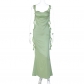 Lace Strap Open Back Dress Fashionable Ruffle Strap Long Dress D3412581W