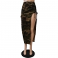 Women's fashion camouflage wash pocket with slit tassel eyelet strap skirt CM8682