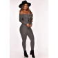 Autumn Solid Color Off Shoulder Long Sleeves Strappy Jumpsuit FF1053