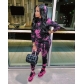 Sports Tie Dye Printed Long Sleeves Hooded Sweater With Trousers Two Piece Sets FF1055