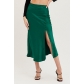 High waisted glossy satin skirt, high-end silk smooth solid color split long skirt, large swing skirt WW6116