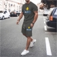 3D digital printed men's T-shirt sports casual set 3696