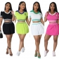 Women's knitted elastic sports 100 fold skirt sweater short set 4 colors AJ4398