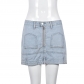 Women's double waisted denim skirt with zipper, washed and worn half skirt 9384SD