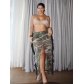 Women's fashion and personality camouflage wash water Su high slit skirt G0594