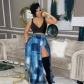 Women's casual printed zipper split elastic waist skirt with multiple colors S390502