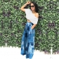 Casual wide leg pants with high waist printed pants S390504