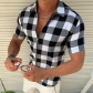 Polo collar plaid printed shirt, men's slim fitting fashionable zippered cardigan, short sleeved shirt CS-01