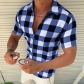 Polo collar plaid printed shirt, men's slim fitting fashionable zippered cardigan, short sleeved shirt CS-01