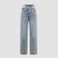 Women's Jeans V-Waist Straight Barrel Irregular Diagonal Button Design Jeans MC23002