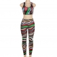 Women's sexy printing tight Crop top high waist slim trousers suit K23S29981