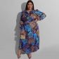 Woven printed pleated fashion casual large women's two-piece set OSS22516