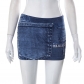 Personalized street denim printed short skirt with exposed navel and covered buttocks skirt J23SK133