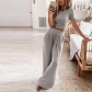 New Short Sleeve Solid Knitted Casual Home Two Piece Set for Women OZN0897