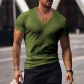 Men's V-neck solid color large casual T-shirt short sleeved men's clothing YFY23056