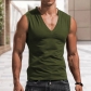 Men's Solid V-Neck Tank Top Casual Breathable Sleeveless T-shirt Vest YFY23058