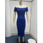 Solid color long skirt with elegant temperament, summer women's dress, one shoulder pleated dress AL8352