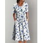Spring/Summer Women's Elegant Swing Dress Casual Print Round Neck Short Sleeve Dress TT0603
