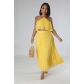 Sexy Open Back Hanging Neck Tank Top Fresh Pleated Half length Dress Two Piece Set YLY10090