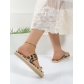 Women's shoes with leopard print and wide band metal chain flat bottomed slippers HWJ1886