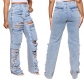 Loose fitting high waisted wide leg torn jeans casual pants JLX5536
