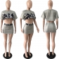 Fashion trendsetter letter print open navel short vest two-piece set Y2603