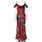 Fashion printed suspender sleeveless high waisted off shoulder style dress M21DS236