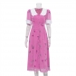 Women's French printed dress with fashionable temperament, doll neck, short sleeves, waist up long skirt LYQ11721H
