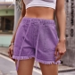 Elastic waist drawstring casual high waisted Wish raw edge denim shorts for women MN2002-1