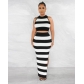 Striped printed slit skirt two-piece set CY9538