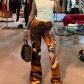 Women's fashionable and personalized street digital tiger print high waisted straight pants K23P30609
