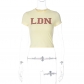 Fashion Street Personality Bead Embroidered Round Neck Short Sleeve Open Navel T-shirt Top T3512713