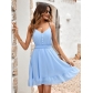 Little Fresh Solid Color Hanging Strap Waist Dress for Women 223LQ53196