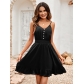 Little Fresh Solid Color Hanging Strap Waist Dress for Women 223LQ53196