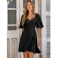 V-neck solid color waistband ruffled summer dress for women 231LQ52934