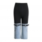 High waisted skinny knee panel denim design with fashionable contrast color elastic waistband capris VPA786639