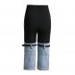 High waisted skinny knee panel denim design with fashionable contrast color elastic waistband capris VPA786639