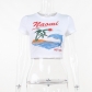 Casual Versatile Slim Fit Crop top Beach Print Short Sleeve T-shirt JY23064