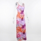 Sexy Slim Fit Chest Showing Spicy Girl Print Large Flower Design Sensory Strap Dress WY23022SK