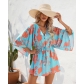 Summer Leaf Print 3/4 Sleeve Dress XML102025
