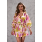 Summer Leaf Print 3/4 Sleeve Dress XML102025