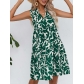 Leaf V-neck Sleeveless Short Dress XML109103