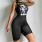 Sexy casual round neck sleeveless printed high waisted buttocks short jumpsuit K23Q30541