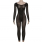 Women's sexy long sleeved knitted perspective slim fitting high waisted jumpsuit W23Q28827