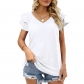 Solid V-neck Double Ruffle Sleeve Loose Top T-shirt HLL3033