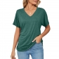Casual Pullover V-Neck Solid Loose T-shirt Women's Top HLL7333