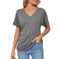 Casual Pullover V-Neck Solid Loose T-shirt Women's Top HLL7333