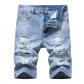 Perforated men's denim pants with many tattered jeans KS003