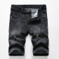 Denim stretch shorts with holes, slim fit, small straight tube men's black gray five point denim shorts KS1006