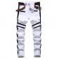 White zippered jeans with black edge decoration and patchwork slim fitting stretch holes for men's casual pants KS103